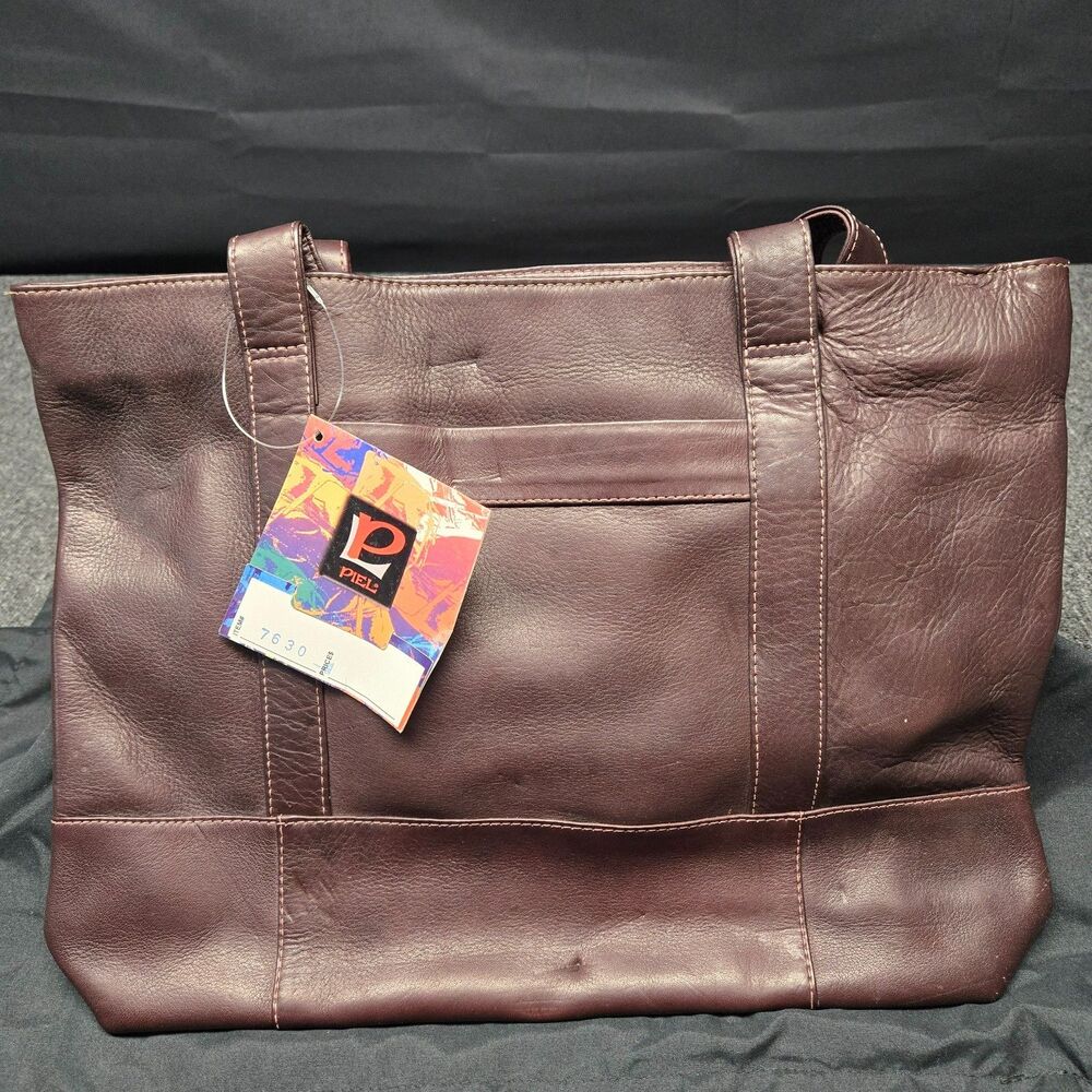 Piel Leather Top Zip Tote Chocolate Brown Full Grain Colombian Purse NWT Luxury